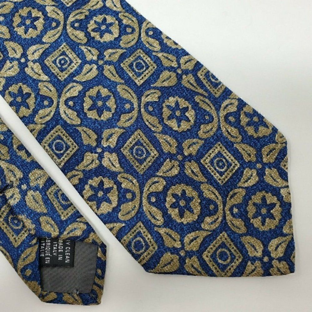 DORMEUIL PARIS LONDON SILK TIE BLUE TAN ABSTRACT